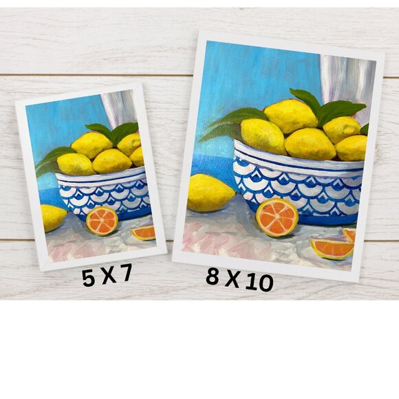 Lemons in A Fruit Bowl Original Artwork, 5 "X7"  Mini Art Print,  Wall Decor - Picture 9 of 9